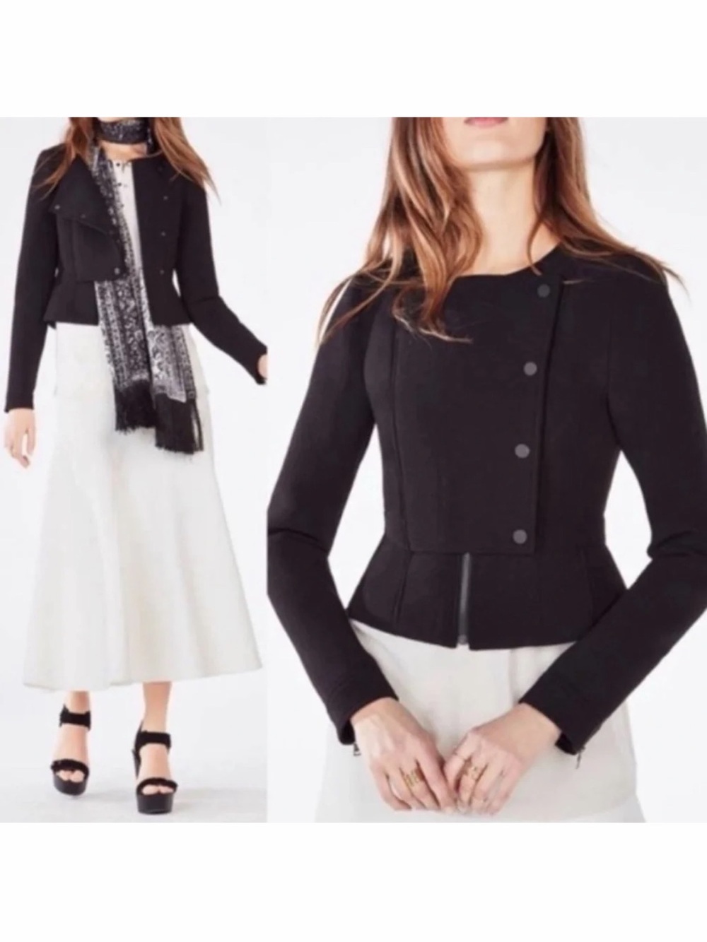 BCBGMaxAzria Jaymes Peplum Moto Jacket Black